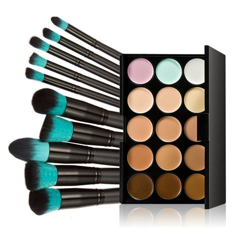 Sanwony New 10pcs Foundation Brush Makeup Brushes Professional Makeup Brush Set+15 Colors Concealer