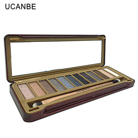 UCANBE Brand professional 12pcs makeup brushes 12 color smoky earth eye shadow Naked makeup eyeshadow palette with brush kit set